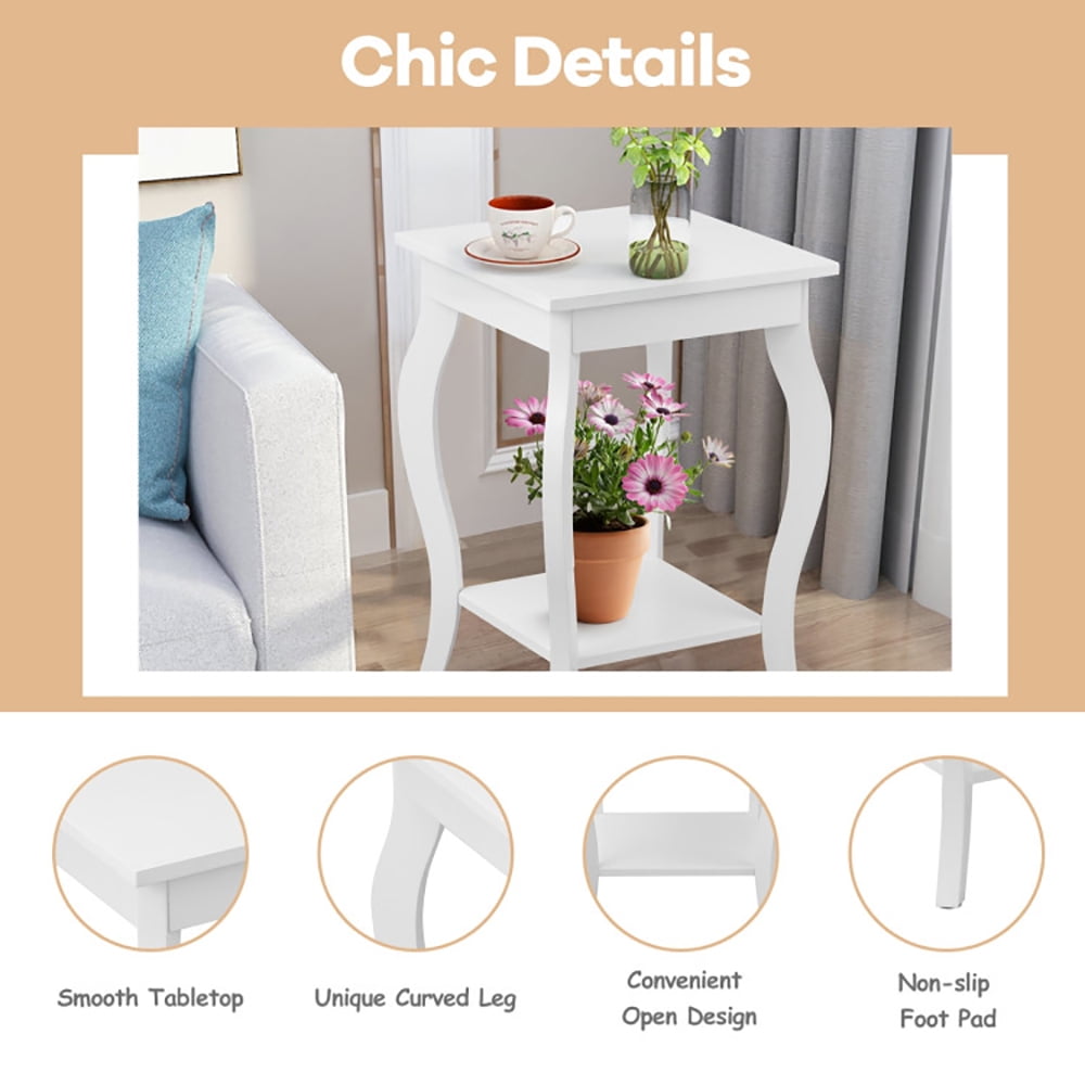 Finihen Set of 2 End Side Table, Square Nightstand, Sofa Table Night Stand with Shelf, for Living Room, Bedroom, White Finihen Set of 2 End Side Table, Square Nightstand, Sofa Table Night Stand with Shelf, for Living Room, Bedroom, White
