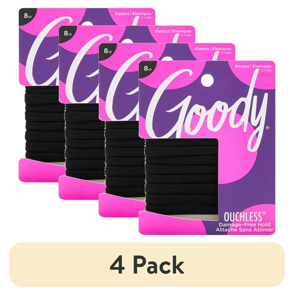 (4 pack) Goody Ouchless Athletique Hair Elastics, Sweat & Stretch Hair Ties, Black, 8 Ct