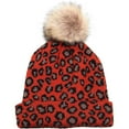 thumbnail image 4 of Women's Knit Hat Winter Leopard Warm Hat Print Fashion Pompom Ball Hat Warm Knit Beanie, Brick, 4 of 5
