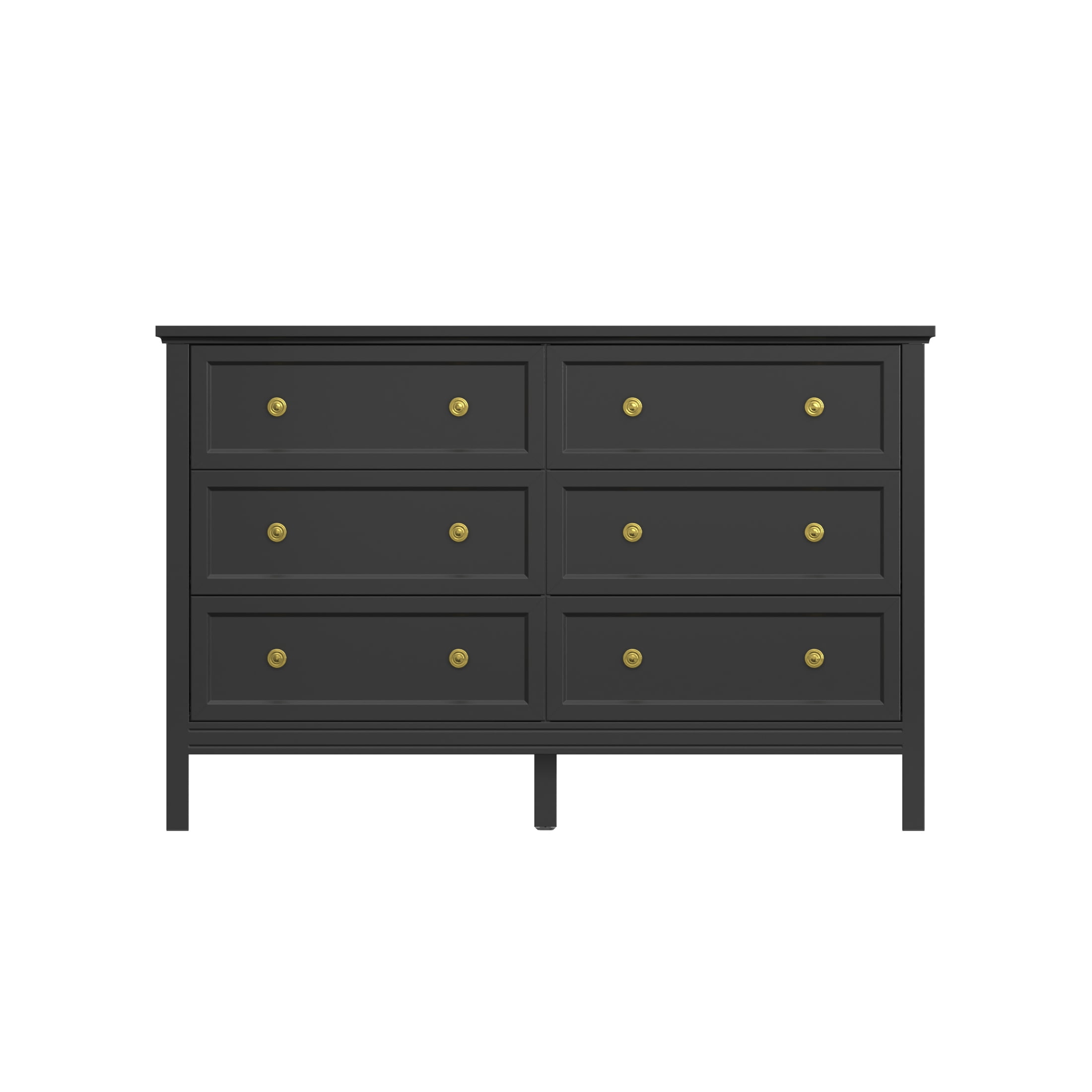YouTrend Black Dresser with 6 Drawer for Bedroom,Traditional Adult Chest of Drawers with Golden Handles for Living Room,Hallway