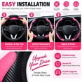 thumbnail image 6 of Pink Steering Wheel Cover, 14.5-15 Inch Universal Fit Carbon Fiber PU Leather Car Steering Wheel Cover, Elastic Anti-Slip Comfortable Grip for Cars SUVs Trucks, Pink & Black, 6 of 9