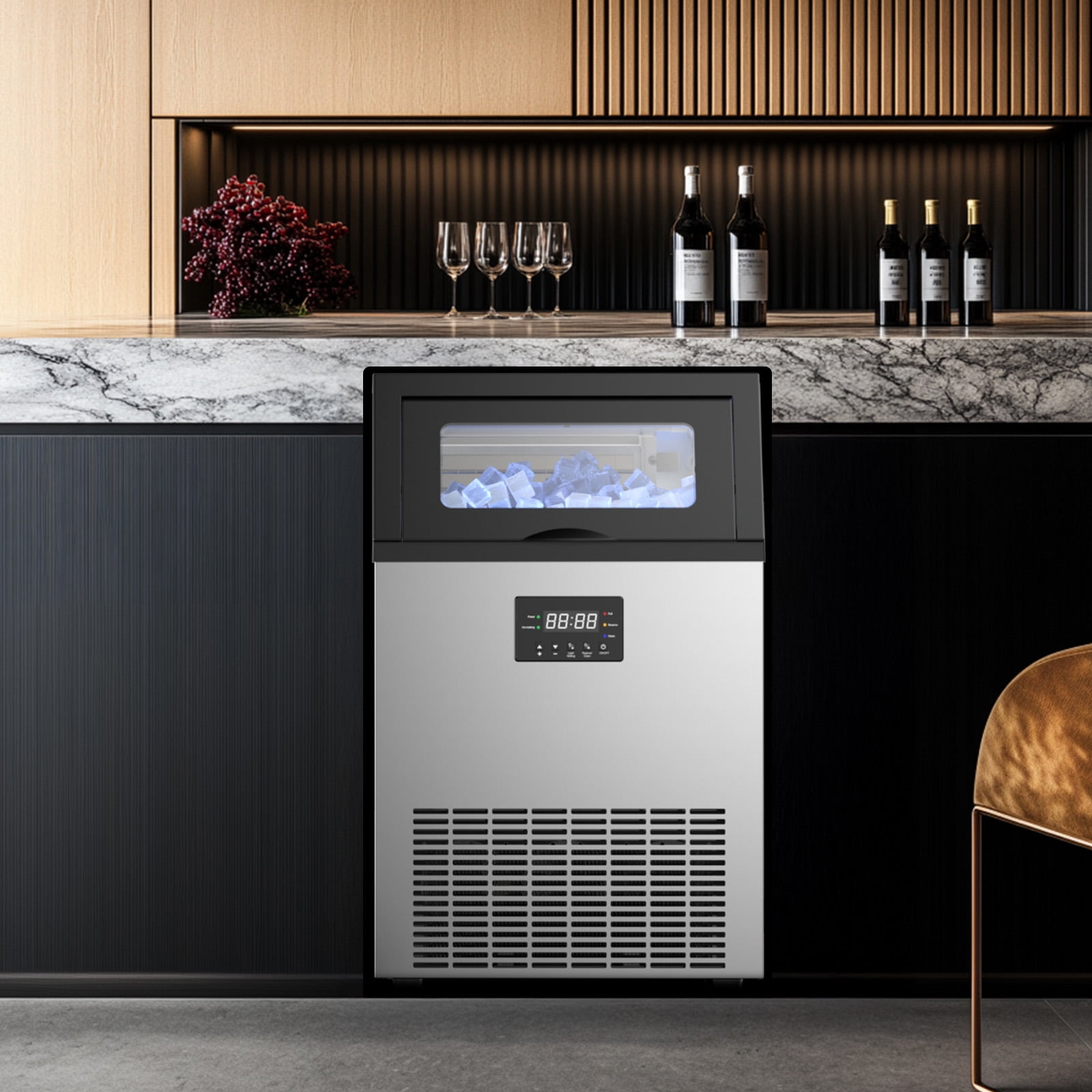 Joreek Commercial Ice Maker Machine 200lbs/24h, 45lbs Capacity Freestanding & Under Counter Ice Machine, NSF & ETL Certified Clear Ice Cubes Ready in 8-15min