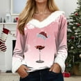 thumbnail image 2 of larppty Christmas Sweater for Women - Faux Fur Trim V-Neck Pullover with Festive Holiday Graphics (Pink, 3XL), 2 of 5