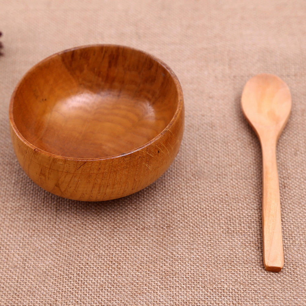 Natural Wooden Bowl Soup Salad Noodle Rice Shock-proof Handicraft Holder Rel FA 