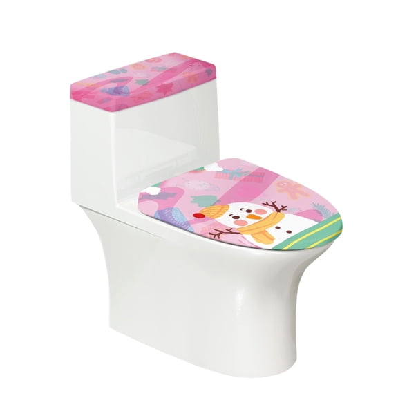 HELLHERO Cartoon Snowman Gift Patterns Bathroom Toilet Lid Cover Set 2 Pcs Set Elastic Fabric Dust-Proof for Family
