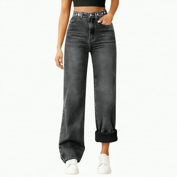 Drie Fleece Lined Jeans Women Women's Fleece Lined Jeans Thicken High Waisted Skinny Stretch Jeans for Women Winter Warm Flannel Lined Butt Lift Jeans Grey,M/S