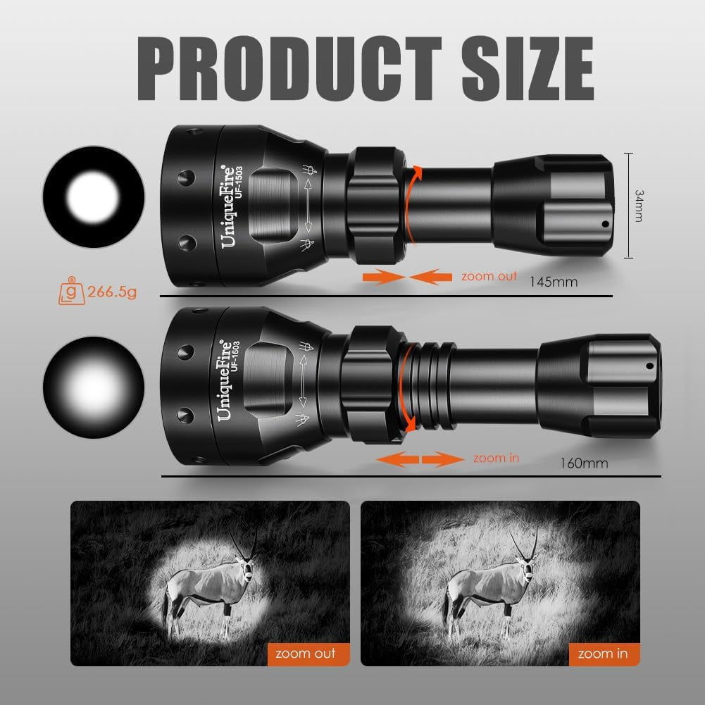 ZC 1503 850nm IR Illuminator Flashlight Lights for Night Vision 50MM Lens Zoomable Infrared Spotlight with 3 Modes Memory IR Flashlight Coyote Night Fishing IR Light