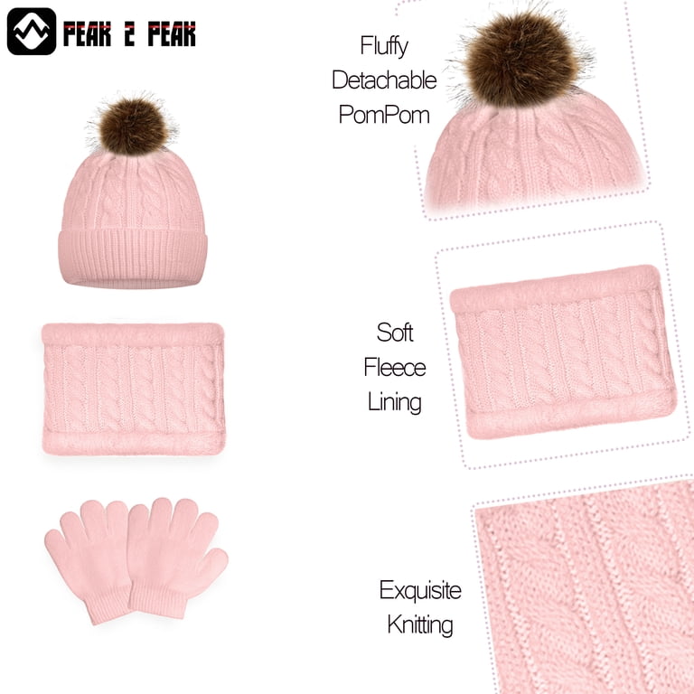 PEAK 2 PEAK 3-Piece Pink Hat, Glove and Scarf Set For Girls  display picture 1