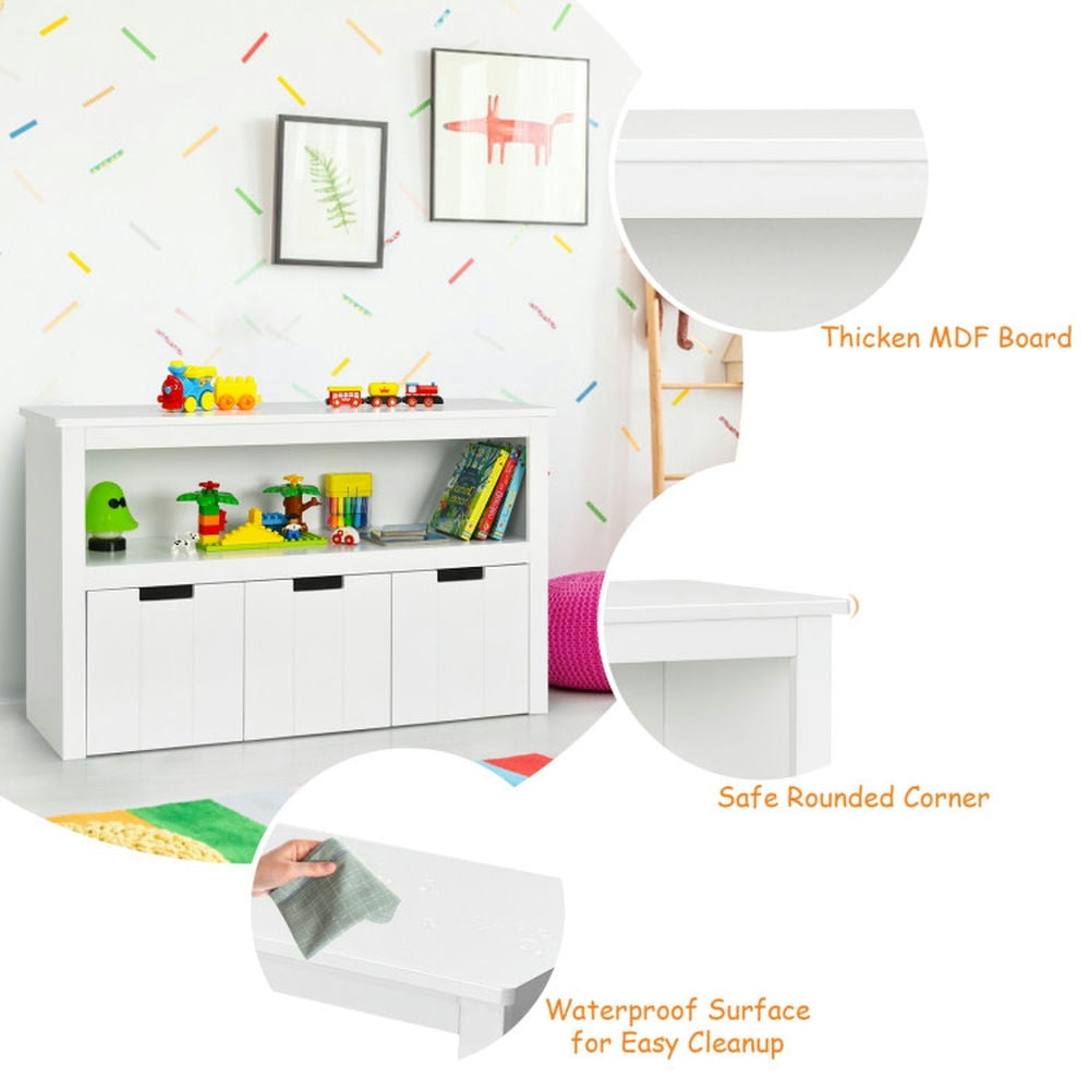 Barara King Kids Storage Unit Bookshelf,Toy Storage Organizer,Kid Toy Storage Cabinet 3 Drawer Chest with Wheels Large Storage Cube Shelf