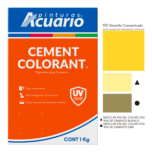Pigmento Para Cemento Pinturas Acuario Cement Colorant 1 Kilo Amarillo Concentrado