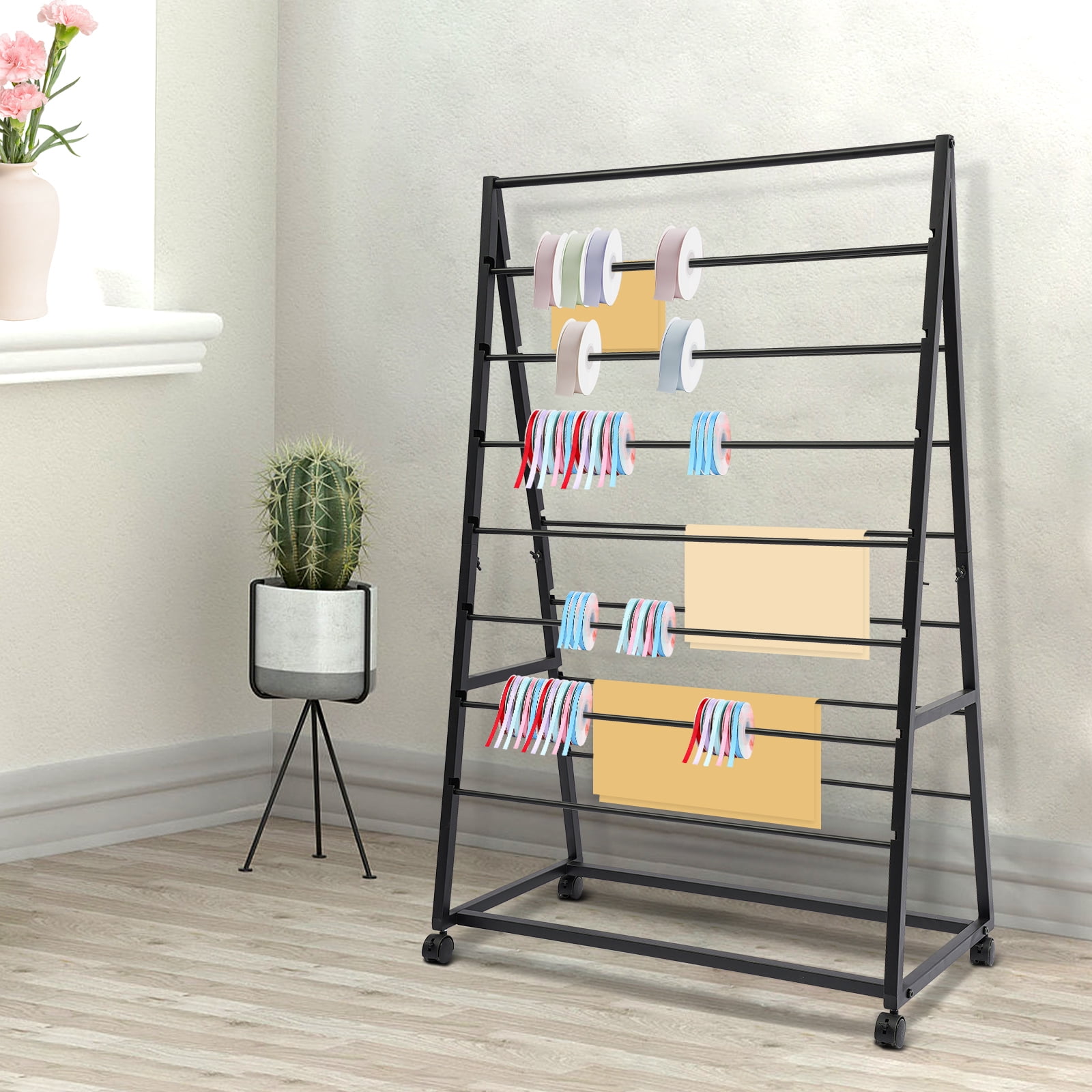 Ribbon Display Organizer with Wheels, Ribbon Holder Organizer Rack, Ribbon Storage Organizer For DIYs, Craft Stores, Homes, Florists, Gift Stores