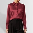 thumbnail image 2 of Camisa de vestir de manga larga con cuello en V y satén para mujer - Color liso - Poliéster - Ropa de trabajo/casual - S-XXL, 2 of 5