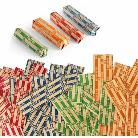 Artrylin Coin Wrappers Rolls - 150 Count Assorted Color Money Wrapping Tubes for Quarters/Nickels/Dimes/Pennies, Self-Adhesive Coin Rolls with Tear Strip (Bank Approved) Multicolor