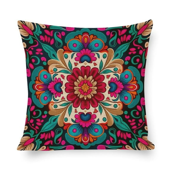 Pillow Cover Mexican Flowers Throw Pillow Covers Modern Farmhouse Neutral Decorative Pillowcases Linen Cushion Case Modern Blossom Big Pillows for Bed 16"x16" for Couch Sofa Bed