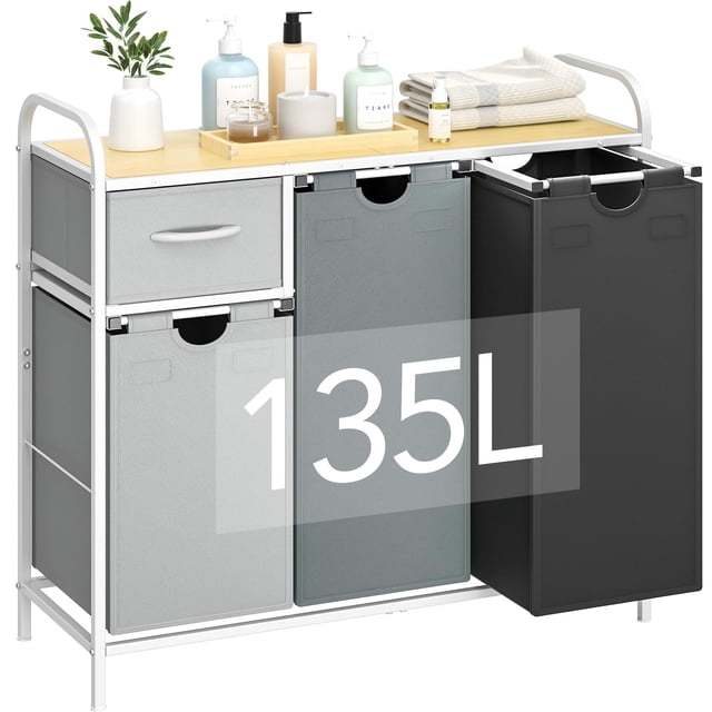 Clasificador de ropa Yecaye de 3 secciones con estante y 1 cajón, 135 L