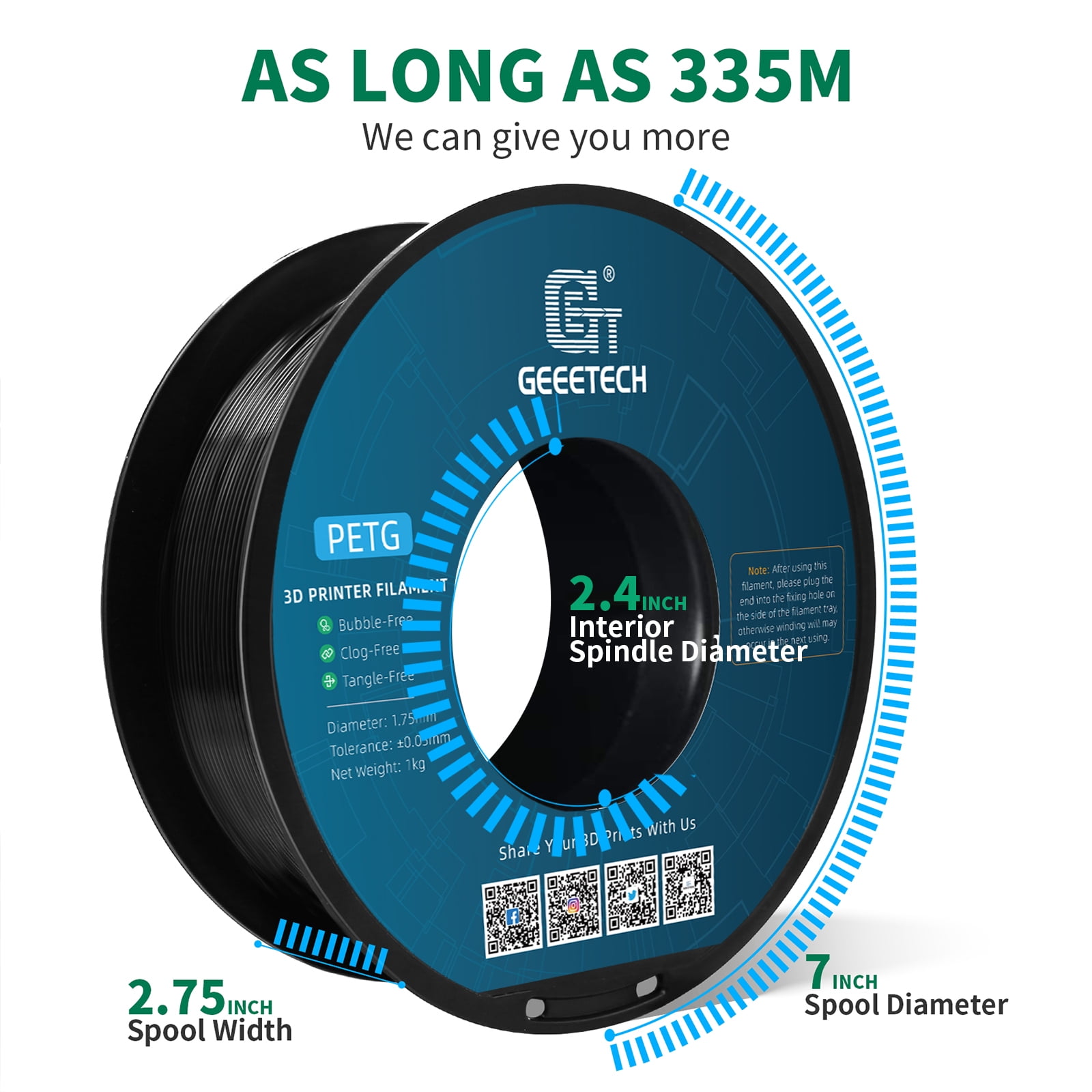 GEEETECH Black PETG Filament 1.75mm, Upgrade Stronger Toughness Printing Consumables, 10kg (22 lbs) Spool Fit Most FDM 3D Printer