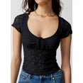thumbnail image 2 of Cenuakty Women's Summer Fitted Crop Tops Short Sleeve Low Cut Tie Up Cropped Lace T-shirt, 2 of 6