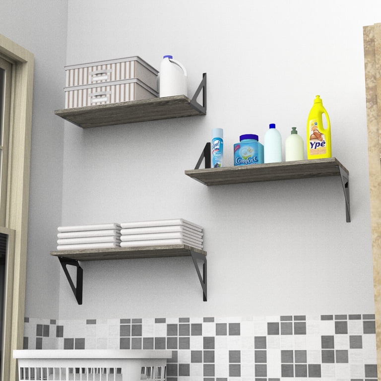 Hyper Tough Rustic Gray Wall Shelf, 3-Pack photo 6