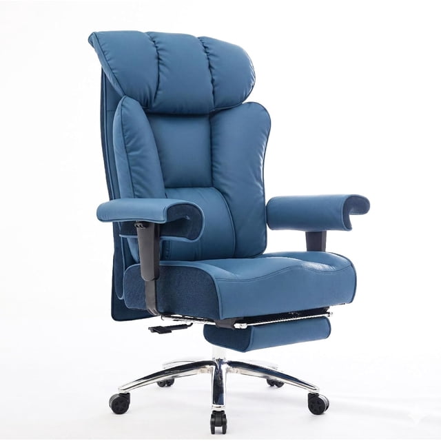 Desk Office Chair Big Back PU Leather Computer Chair Executive Office Chair with Leg Rest and Lumbar Support Grey Office Chair