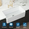 thumbnail image 4 of White Farmhouse Sink, White Undermount Kitchen Sink, Apron Front Single Bowl Kitchen Sink Deep Drop In Farm Sink Undermount With Bottom Grid Strainer Drain, 4 of 8