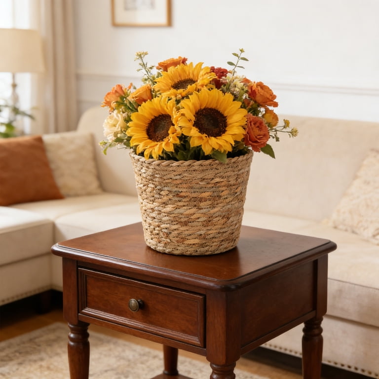 Sundronis Woven Straw Flower Pot, Seagrass Planters (Large, 8in), Multi-Use ...