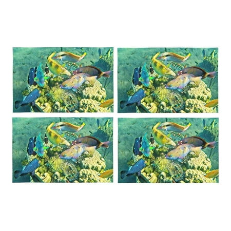 

MKHERT Tropical Fish Near Coral Reef Placemats Table Mats for Dining Room Kitchen Table Decoration 12x18 inch Set of 4