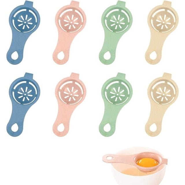 Paquete de 8 separadores de yema de huevo, separador de clara de huevo, fácil de usar, separador de clara de huevo y yema para hornear, herramienta de cocina, azul, verde, rosa, amarillo, 12,4 x 6 cm