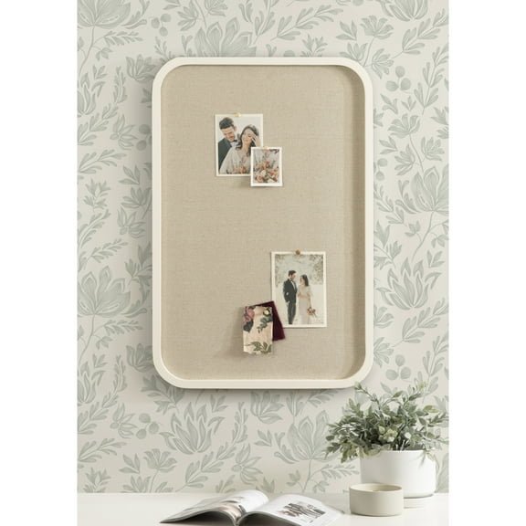 Kate and Laurel Hutton Transitional Wall Pinboard, 20 x 30, White, Modern Rounded Rectangle Wall Organizer for Use as Cork Board, Vision Board, or Bulletin Board