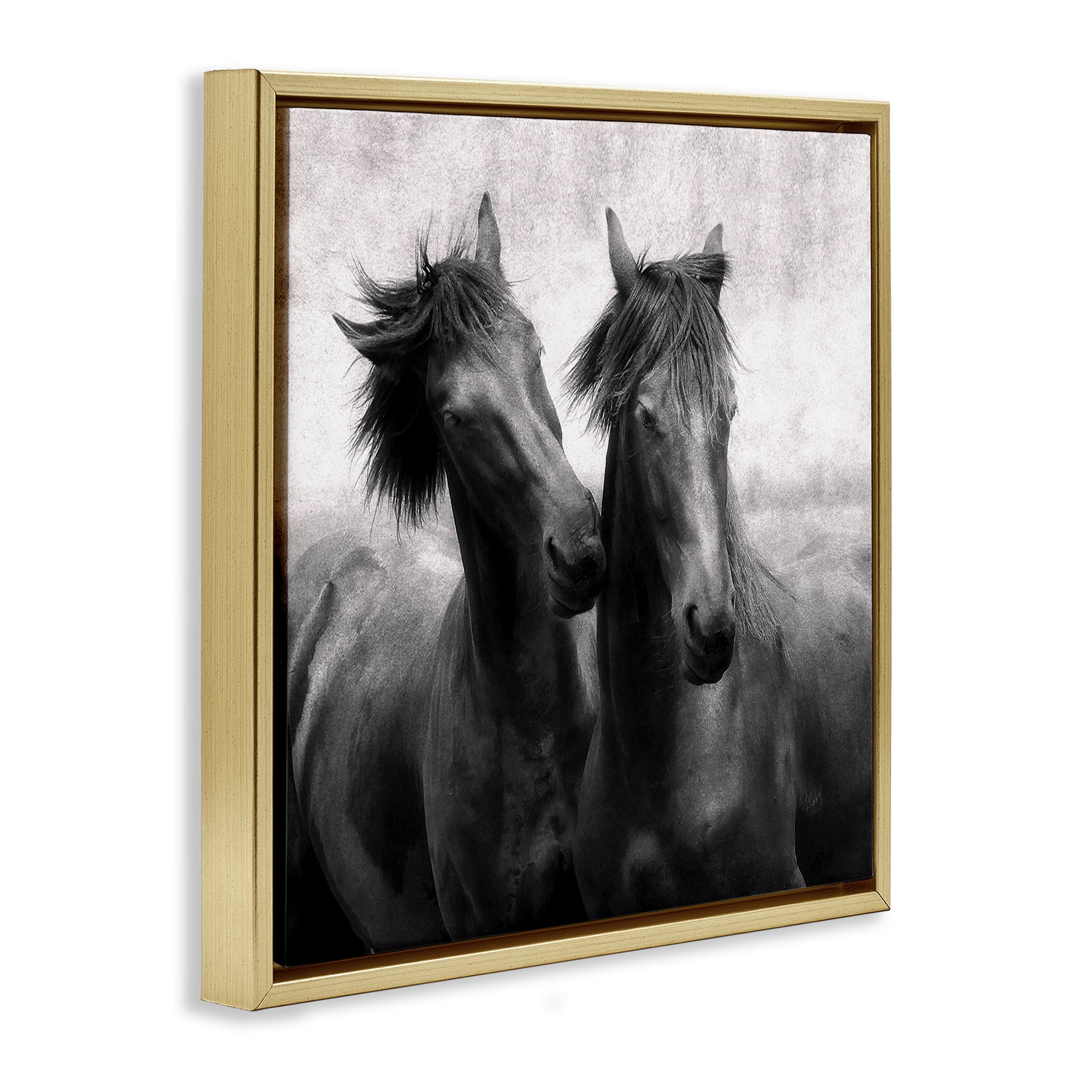 Stupell Industries Short Haired Horse Pair Gold Framed Floater Canvas Wall Art, design by Lars Van de Goor
