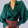thumbnail image 2 of Odeerbi Womens Tops Long Sleeve Blouses Casual Loose Satin Lantern Sleeve Solid Color Shirt Green, 2 of 8