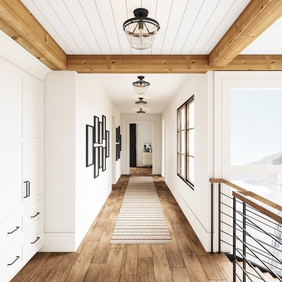 Atlas Lighting and Home 1-Light Semi Flush Mount Ceiling Light Fixture with Stepped Glass Shade  -