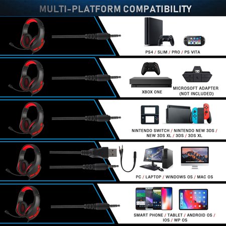 Gaming Headset With Mic For Xbox One Ps5 Ps4 Pc Nintendo Switch Tablet Smartphone Eeekit Headphones Stereo Over Ear Bass 3 5mm Microphone Noise Canceling Led Light Soft Memory Earmuffs Walmart Canada
