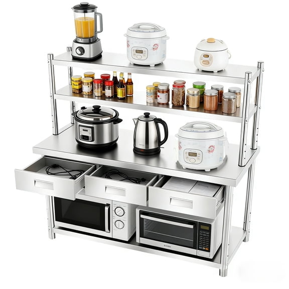 Heavy-Duty Stainless Steel Table with 72" X 12" Shelf & 3 Drawers, Open Base Stainless Steel Table, 72" X 24" Commercial Work Table for Catering Business & Garage