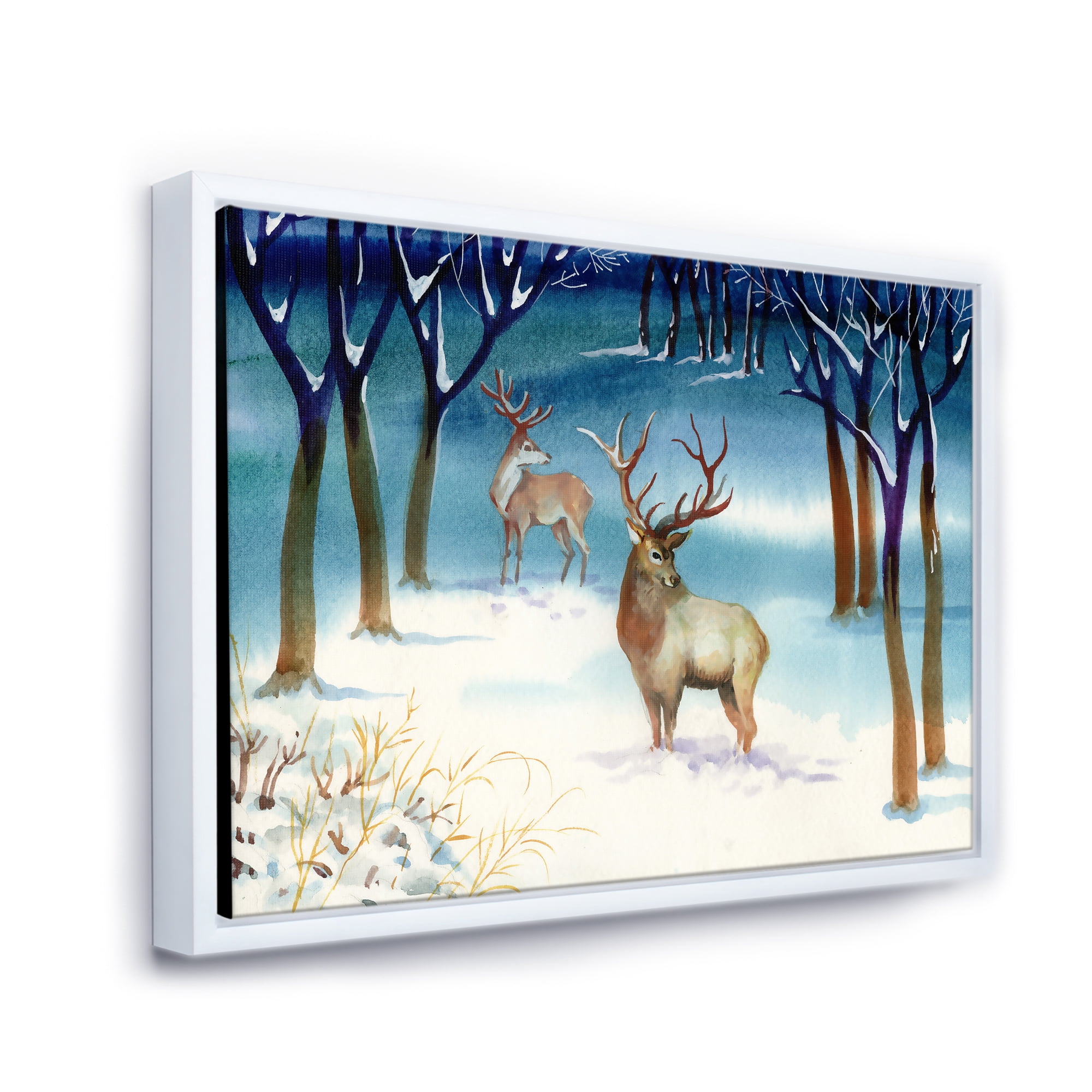 Designart 'Deers With Winter Landscape' Traditional Framed Canvas Wall Art Print