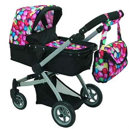 babyboo deluxe doll pram color gumball & black with swiveling wheels & adjustable handle and free carriage bag - 9651b