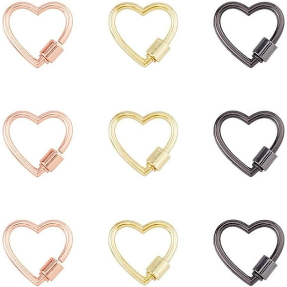 9Pcs 3 Colors Heart Carabiner Lock Clasps Cute Carabiner Keychain Small Screw Snap Hooks Alloy Buckle Clips