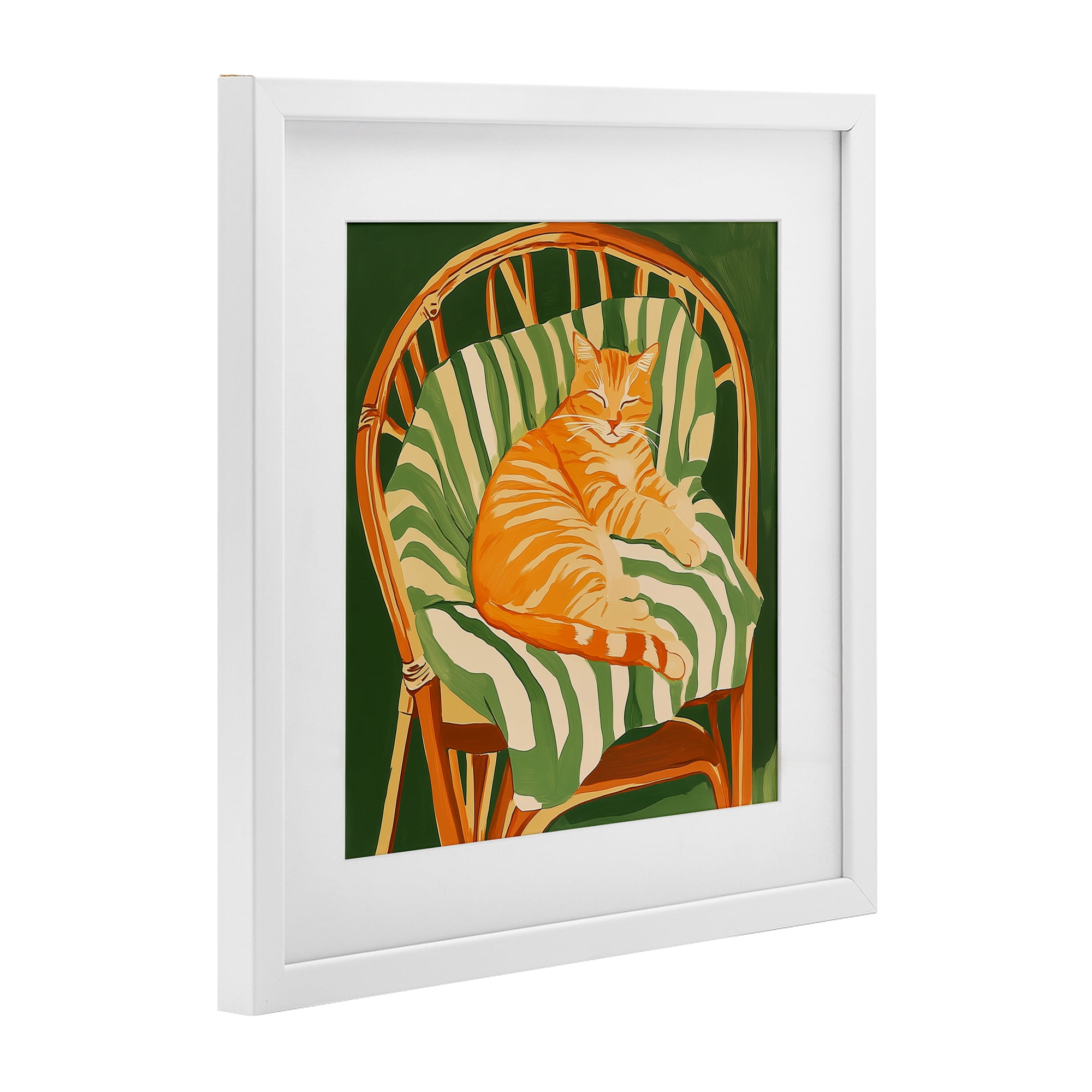 Stupell Industries Cat In Rattan Chair White Framed Print Under Glass, design by Walker Noble