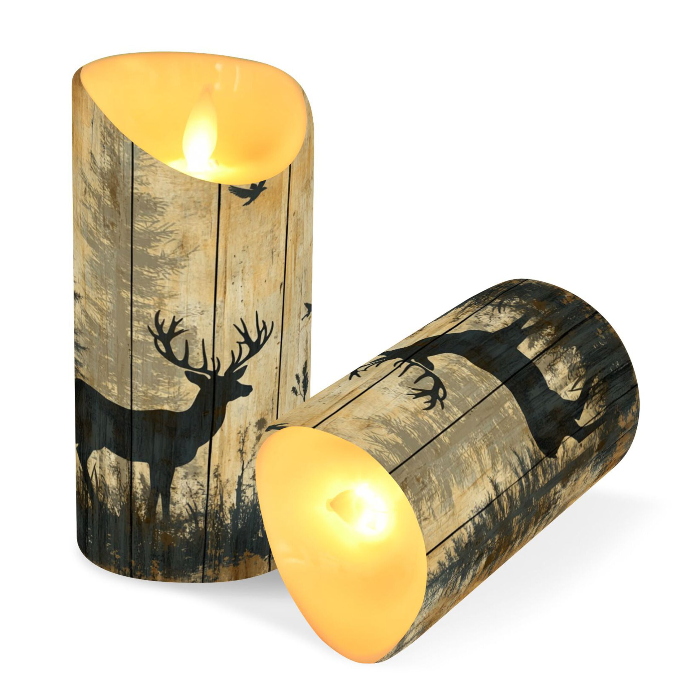 Wobogo Forest Deer Shadow Flameless Candles with Remote Battery Operated Flickering LED Candles with Timer 2/4/6/8H Medium Size
