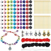 477 Pcs Evil Eye Jewelry Kit Including 8mm Flat Round Resin Evil Eye Beads Hamsa Hand Evil Eye Alloy Charms Flat Head Pins Hanger Links and 2 Rolls Nylon Trim Cord