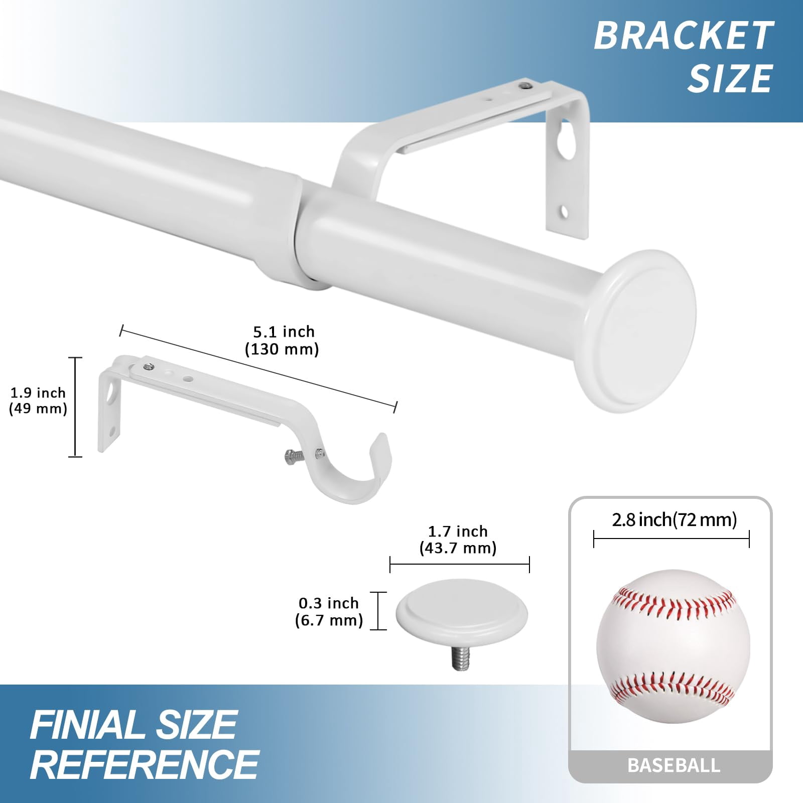 Urbanest 1" Adjustable Curtain Rod Set with Cap Finial Metal Window Drapery Rod, Modern Minimalist Design