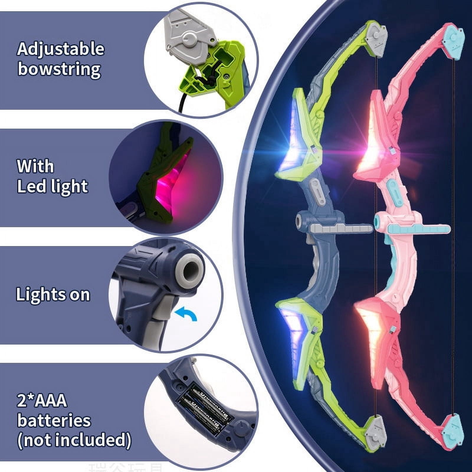 Kids Bow and Arrows Set with LED Lights 10 Suction Cup Arrows & Target for Kids 6 7 8-12 Years Old Gifts