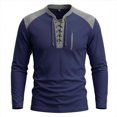 thumbnail image 2 of Conairie Polo Shirts For Men Long Sleeve Solid Color Fashion Lightweight Loose Button Up Henley Shirt Spring Comfort Classic Basic Blouse Navy L, 2 of 5
