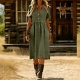 thumbnail image 2 of Miluxas Women's Short Sleeve Midi Dress Solid V Neck Business Casual Dress with Pockets Lighweight Summer Trendy Outfits for Daily & Vacation Army Green, 2 of 6