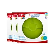NUK Kids Recycled Plastic Divided Plates, Assorted Colors, 2 Counts (Non Suction, 6 Count)
