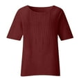 thumbnail image 4 of TKLPEHG Womens Cotton Linen Tops Summer Short Sleeve T Shirts Solid Color Round Neck Casual Loose Comfy Shirts Blouses (Z01_Wine,XXXXL), 4 of 4