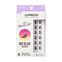 KISS imPRESS Falsies Press On Self Adhesive Eyelashes, Edgy, Black, 12 Lash Clusters