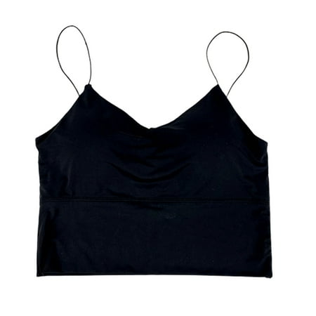 Women Bra Vest Seamless Padded Wireless Spaghetti Strap Full Cup Solid Color Summer Camis Tank Top Lady Bottoming Underwear -Black One Size