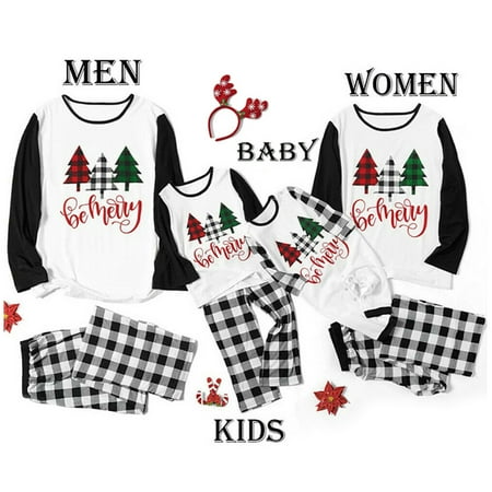 

Family Matching Christmas Pajamas 2pcs Set Xmas Tree Tops Plaid Pants Sleepwear Nightwear