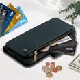 thumbnail image 4 of PU Leather Wallet Case for Samsung Galaxy A37 5G 6.7",9-Card Holder, Zipper Bills Slot, Magnetic Shoulder Strap & Wristlet Cover,Green,For Galaxy A37 5G, 4 of 9