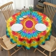 thumbnail image 3 of Colorful Tie Dye Mandala Pattern Round Tablecloth 60"x60",Wrinkle Wipeable Table Cloth for Kitchen Dining Room Picnic Patio Party, 3 of 6